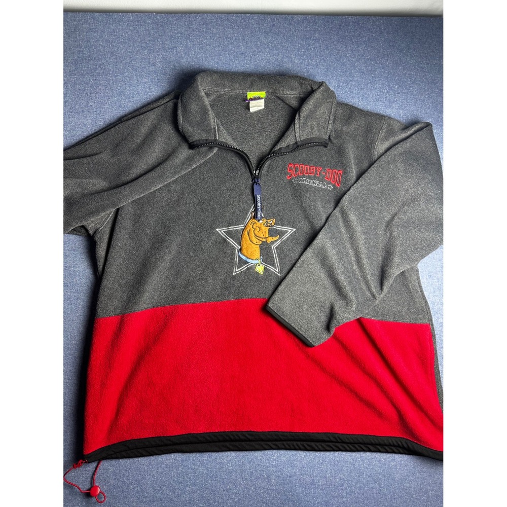 Vintage 2001 Scooby-Doo Cartoon Network Fleece Quarter Zip Pullover Grey Red XL